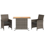 Cumpara ieftin Set bistro de gradina cu perne, 3 piese, gri, poliratan
