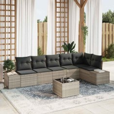 vidaXL Set de canapele pentru grădină 7 pcs Gri deschis Rattan poli 3347092