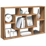 Raft perete Gossi, stejar artizanal, 85x16x52.5 cm, lemn prelucrat, depozitare, design modern, 8 compartimente, montare pe perete, capacitate 40 kg