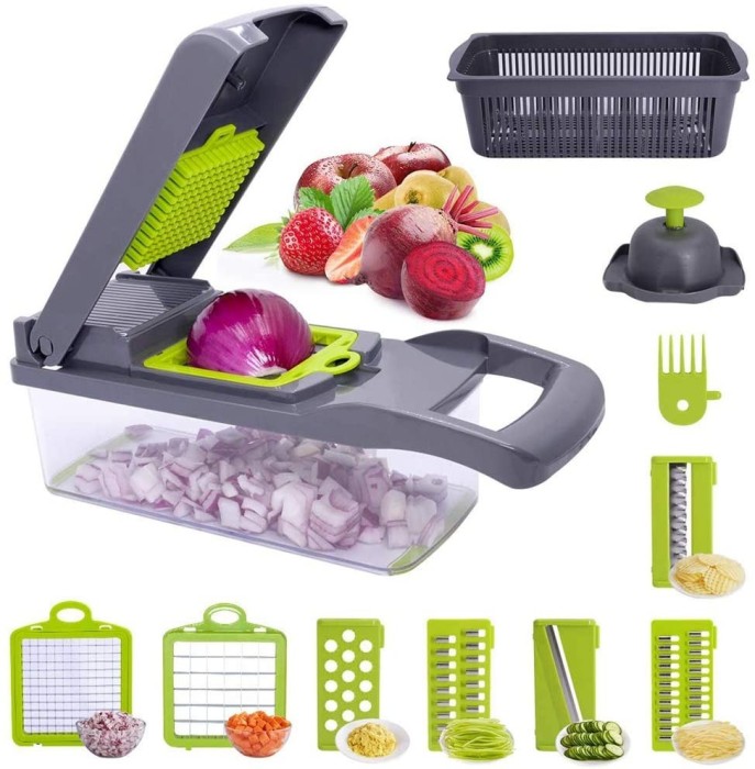 Razatoare multifunctionala legume si fructe 9 piese, lame inox + maner protectie