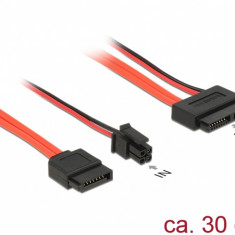 Cablu Slim SATA 13 pini la SATA III date + alimentare 4 pini 30cm, Delock 84848