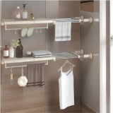 Cumpara ieftin Separator telescopic extensibil pentru rafturi de dulap, reglabil 70-120 cm, cu ventuza, pentru compartimentarea dulapului, din metal si ABS, alb