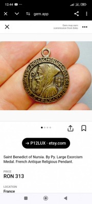 Medalie vintage Sfantul Benedict de Nursia foto