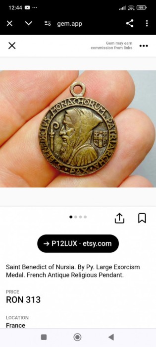 Medalie vintage Sfantul Benedict de Nursia