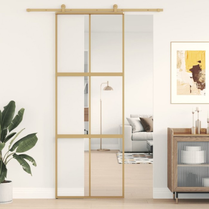 Ușă glisantă auriu 76x205 cm sticlă ESG transparentă/aluminiu