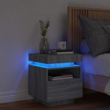 Cumpara ieftin Noptieră cu lumini LED, sonoma gri, 40x39x48,5 cm