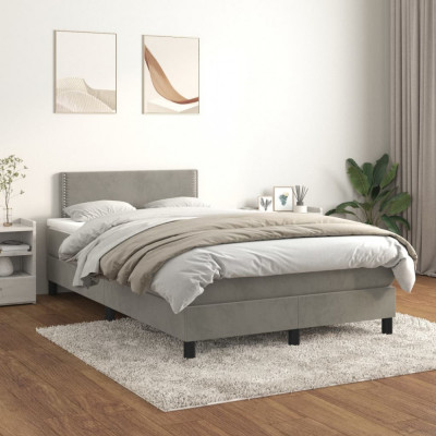 vidaXL Pat box spring cu saltea, gri deschis, 120x200 cm, catifea foto