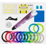Cumpara ieftin Creion 3D cu filament, violet alb, set complet 1.75 mm, 20 culori, 110 m, suport silicon, sabloane, degetare, ecran LCD, temperatura reglabila, duza c