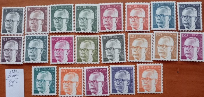 GERMANIA-1970-&#039;&#039;Presd. HEINEMAN&#039;&#039;- Set complet 23val-Cat. Mi.=32e MNH- NESTAMP. -vezi scan