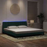 VidaXL Cadru de pat cu lumini LED, verde &icirc;nchis, 200x200 cm, catifea