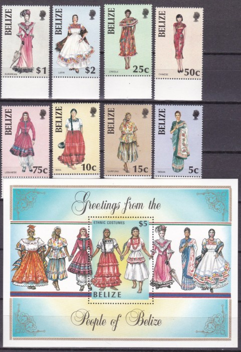 Belize 1986 costume MI 850-857 + bl.76 MNH