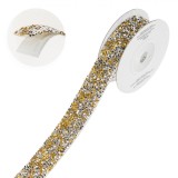 Bandă Adezivă Decorativă, 1m x 2cm, Strass Aurii și Argintii, Oem