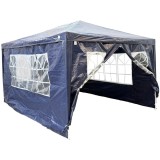 Pavilion gradina cu 4 pereti si ferestre, structura metalica, 300x400x250 cm, albastru Household NewTrend