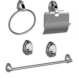 Set 5 accesorii pentru baie, format din suport prosop tip bara, suport prosop tip inel, 2 cuiere si un suport pentru hartie igienica, Oem