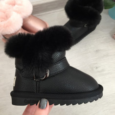 Cizme de iarna negre imblanite pantofi fetite bebe piele 31 32 33 GGM cod 0205 foto