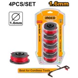 Rezerva tambur motocoasa 5 m 1,6 mm set 4 bucati - Ingco ALS1602