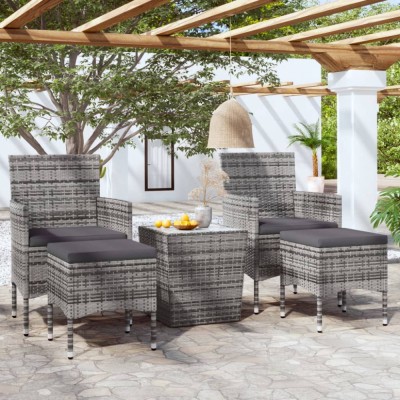 vidaXL Set mobilier de grădină, 3 piese, gri, poliratan și sticlă 3058369 foto