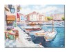 Tablou pictat manual, Barci si veliere in port, 70x50cm ulei pe panza in cutit efect 3D, Magistral
