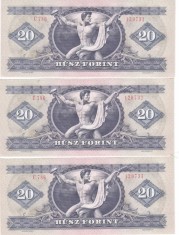 BANCNOTA 20 FORINTI / FORINT - UNGARIA / RP UNGARA, anul 1975 ,x3 SERIE CONSECUTIVA
