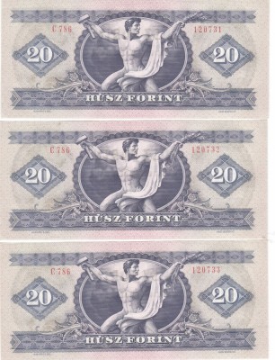 BANCNOTA 20 FORINTI / FORINT - UNGARIA / RP UNGARA, anul 1975 ,x3 SERIE CONSECUTIVA foto