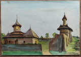 Manastirea Zamca, Suceava// acuarela nesemnata, 1981