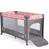 Patut Pliabil Moni Safari Pink Cangaroo, 1 nivel, 0-15kg, cu saltea inclusa, portabil, ideal calatorii