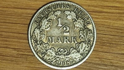 Germania -moneda colectie argint 900- 1/2 mark 1908 J - valoare catalog uriasa! foto