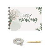 Set album foto pentru nunta, GuestBook, pix si dubluadeziv inclus, verde floral, accesoriu nunta