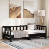 Pat de zi extensibil, negru, 2x(90x190) cm, lemn masiv de pin