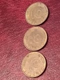 Lot 3 monede Germania: 10 pfennig 1990 D + G + J, stare UNC + Luciu [poze. Discount conform descriere [10 - 20 %. Vezi descrierea.].