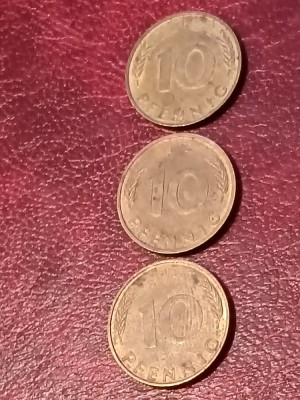 Lot 3 monede Germania: 10 pfennig 1990 D + G + J, stare UNC + Luciu [poze. Discount conform descriere [10 - 20 %. Vezi descrierea.]. foto