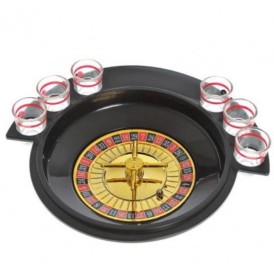 Joc de Baut Ruleta Flippy, cu 6 Pahare de Shot din Sticla , 30 x 26.5 x 6.5 cm, Rosu/Negru foto