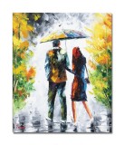 Cumpara ieftin Tablou indragostiti prin parc pictat manual, Noi doi sub o umbrela, 60x50cm ulei pe panza, superb