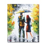 Tablou indragostiti prin parc pictat manual, Noi doi sub o umbrela, 60x50cm ulei pe panza, superb