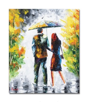 Tablou indragostiti prin parc pictat manual, Noi doi sub o umbrela, 60x50cm ulei pe panza, superb foto