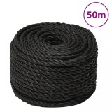 VidaXL Fr&acirc;nghie de lucru, negru, 14 mm, 50 m, polipropilenă