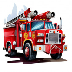 Sticker decorativ, Masina de Pompieri, Rosu, 68 cm, 1214STK-3