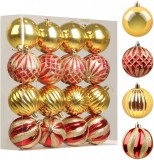 Set de 16 globuri pentru brad Lanpn, plastic, rosu/auriu, 4 cm