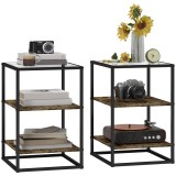 HOMCOM Set 2 Măsuțe cu 3 Niveluri și Bază &Icirc;nălțată, Măsuțe din Lemn, Metal și Blat din Sticlă Călită, 37x40x55,5 cm, Maro | Aosom Romania