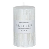 Lumanare decorativa glitter cu linii verticale in relief, 7x12 cm