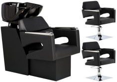 Set Scafă coafor profesională unitate de spălare model Gaja + 2 x scaune de coafură hidraulic pivotant pentru picioare și accesorii bol ceramic