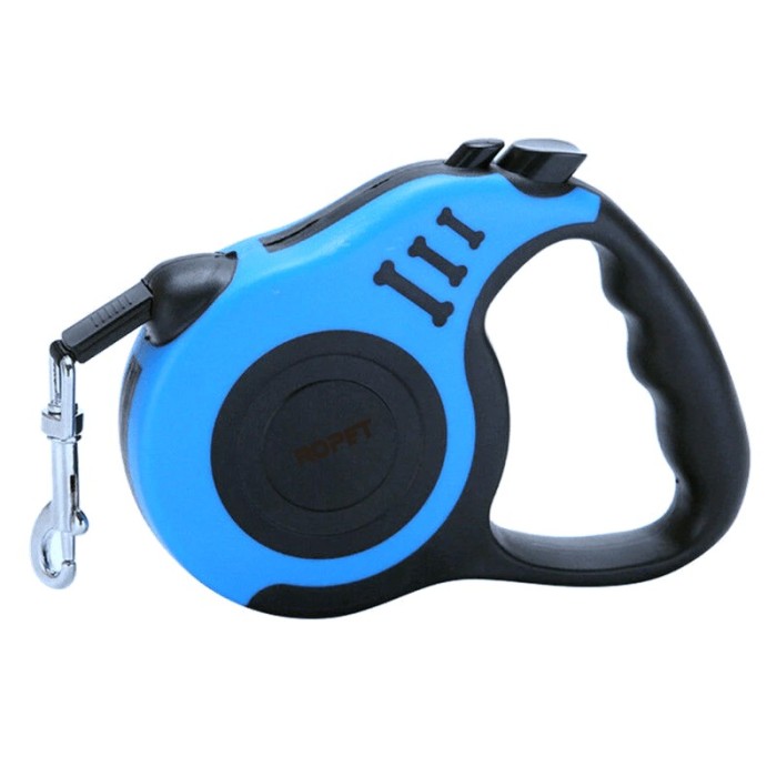 Lesa retractabila cu maner ergonomic si buton de franare, tip banda, Lungime 3m, Greutate Maxima 15 Kg, Albastru, Ropet