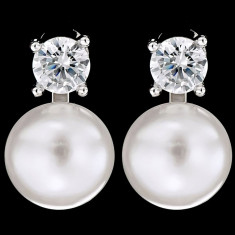 Cercei din Argint 925 cu Perle Naturale si Diamante, Diana foto