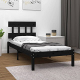 VidaXL Cadru de pat Single 3FT6, negru, 90x190 cm, lemn masiv