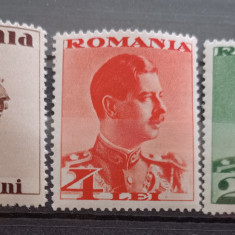 ROMANIA 1934 LP 108 Carol II FARA POSTA serie scurta 3v mnh