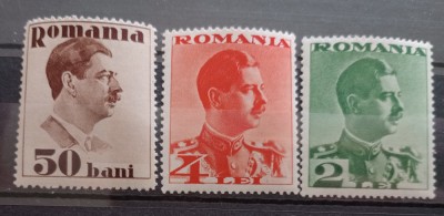 ROMANIA 1934 LP 108 Carol II FARA POSTA serie scurta 3v mnh foto