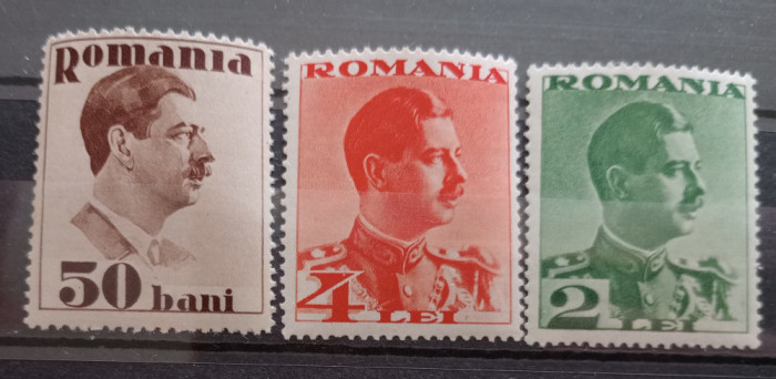 ROMANIA 1934 LP 108 Carol II FARA POSTA serie scurta 3v mnh