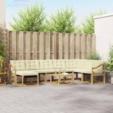 vidaXL Set canapele exterior 9 piese Alb Crem, lemn Acacia, Textilene, perne rezistente