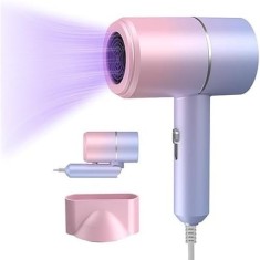 Uscator de par ionic cu uscare rapida, pliabil, cu un capat detasabil, putere 2000W, 2 trepte de temperatura, roz/mov