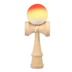 Jucarie interactiva kendama, flippy, din lemn, 18 cm, joc de indemanare pentru copii si adulti, model gradient 11, portocaliu/galben/alb